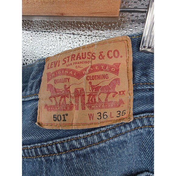 Levis 501 Original Fit‎ Mens Jeans W36 L36 Button Fly Denim Blue - Picture 4 of 5